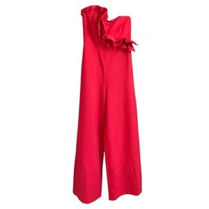 DO+BE Red Strapless Ruffle Wide Leg Jumpsuit Romper Chic Party Medium
